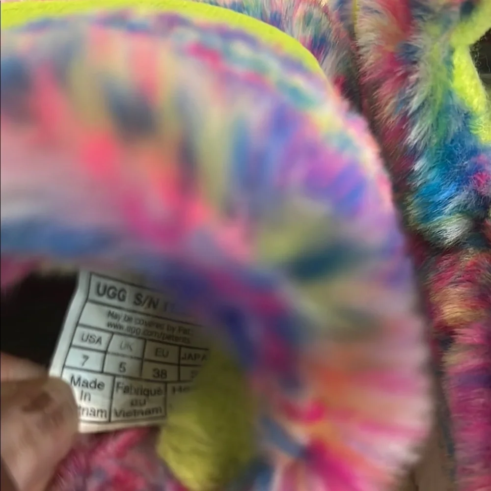 UGG Pink and Green Fuzzy Slippers